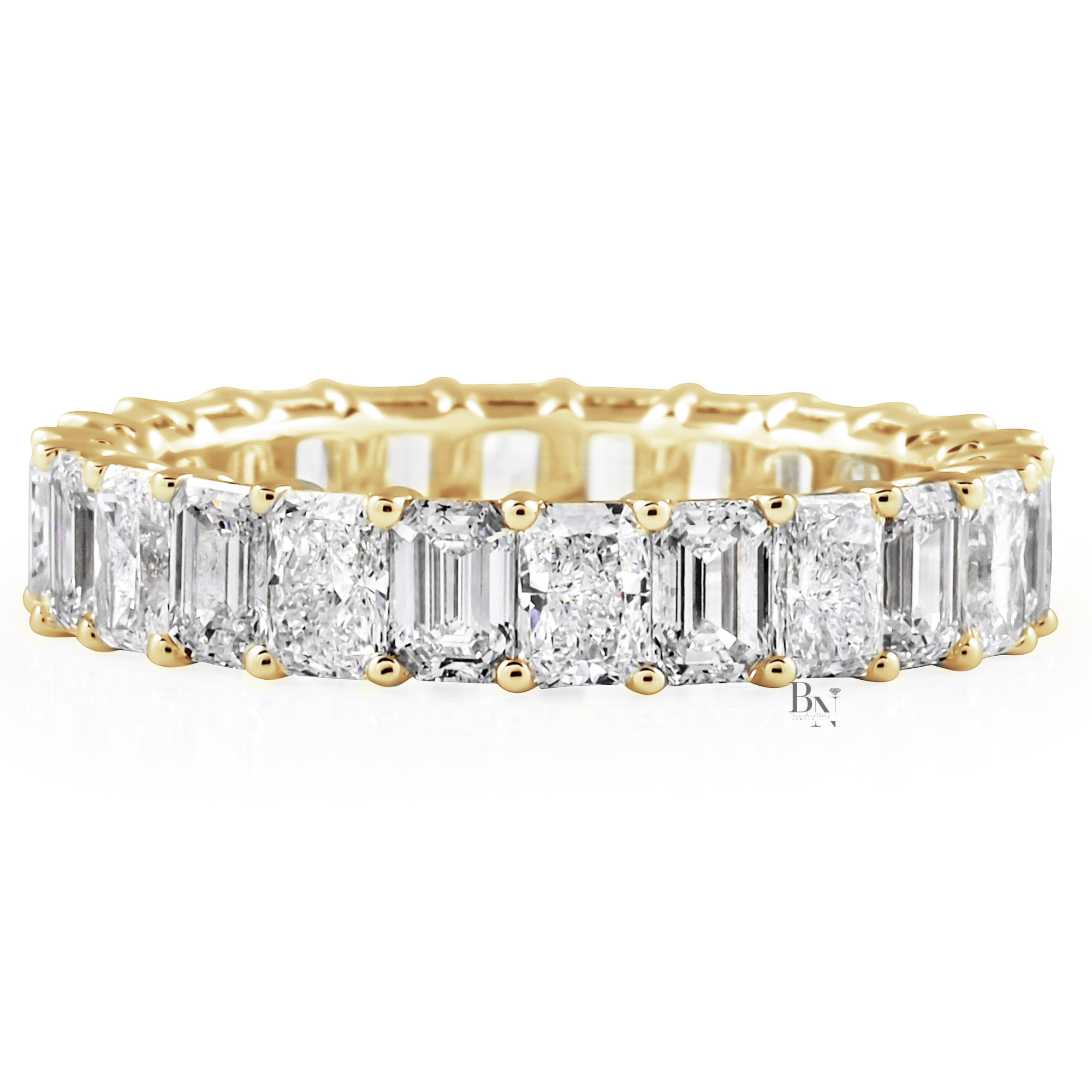 3.60CTW Alternating Emerald and Radiant Lab Diamond Band, Mixed Shape Full Eternity Ring, 14K Gold Wedding Band