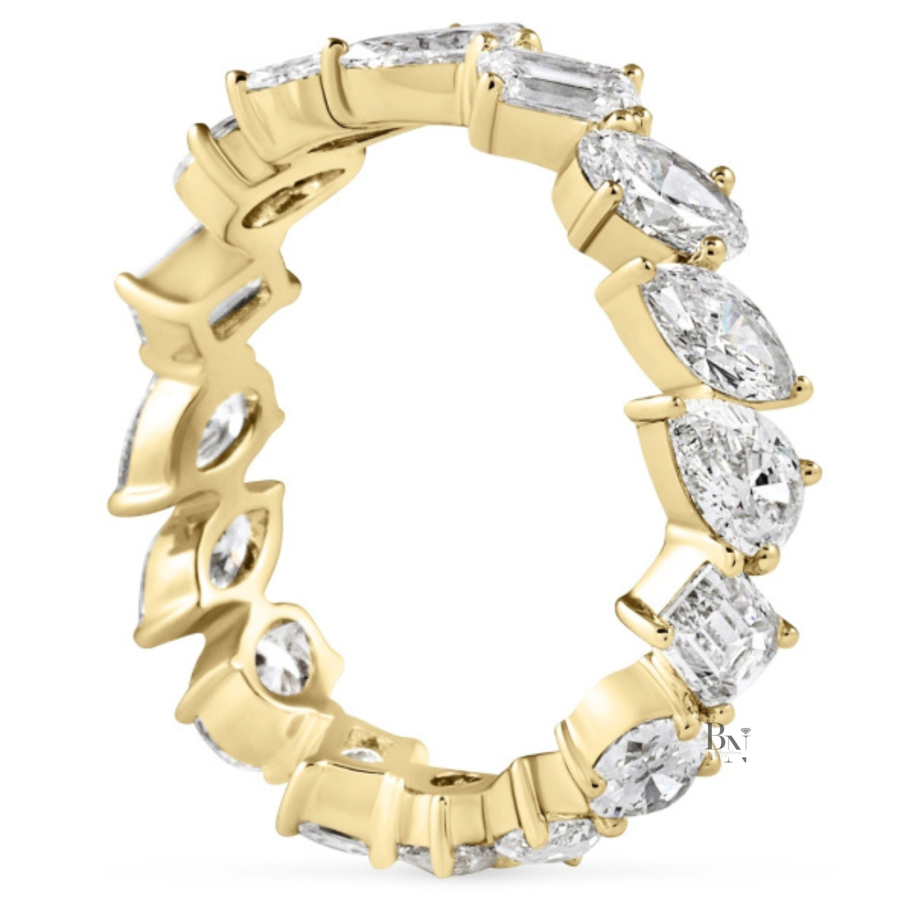 3.20ct Multi Shape Lab Grown Diamond Eternity Band, Mixed Cut Slanted Wedding Ring, 5mm