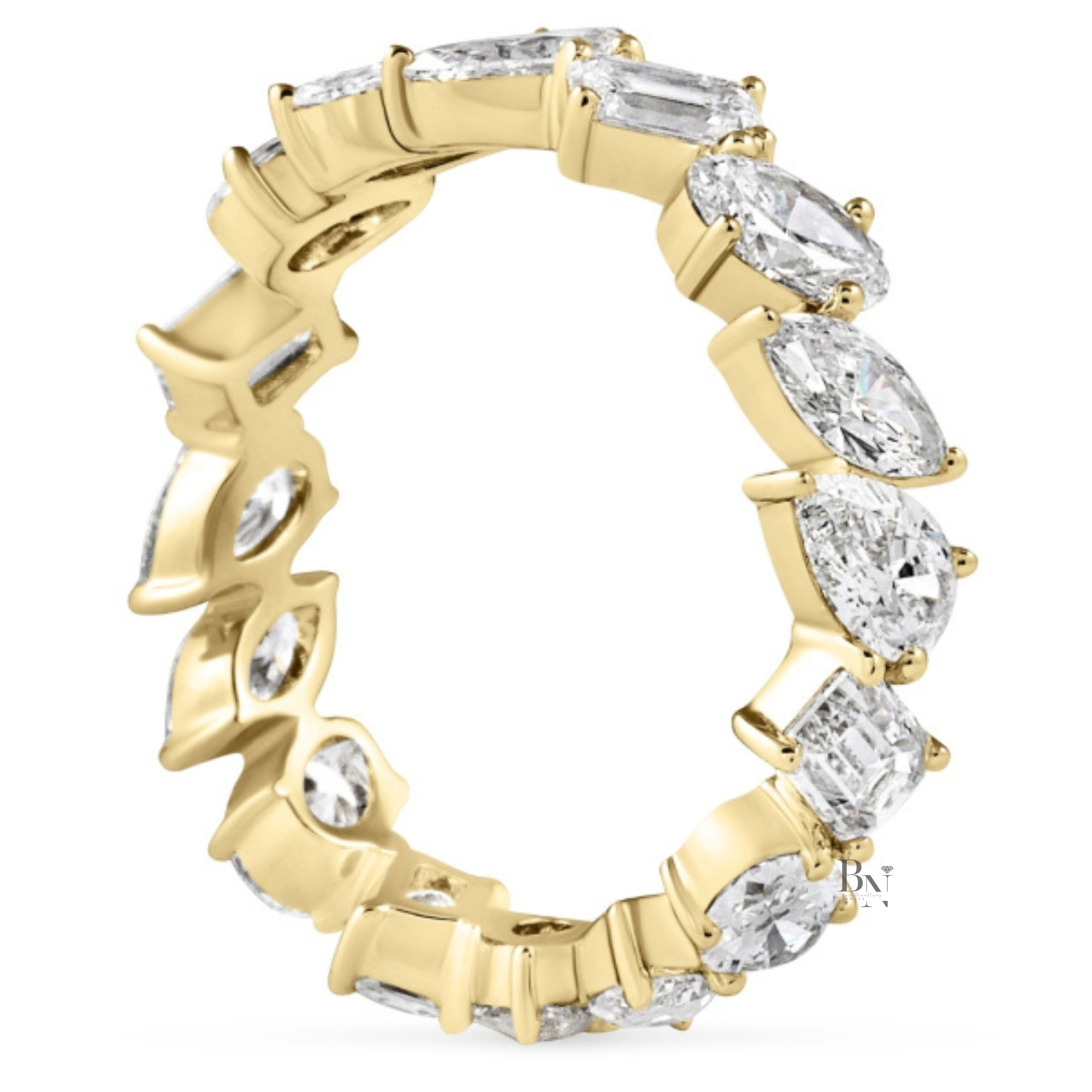 3.20ct Multi Shape Lab Grown Diamond Eternity Band, Mixed Cut Slanted Wedding Ring, 5mm
