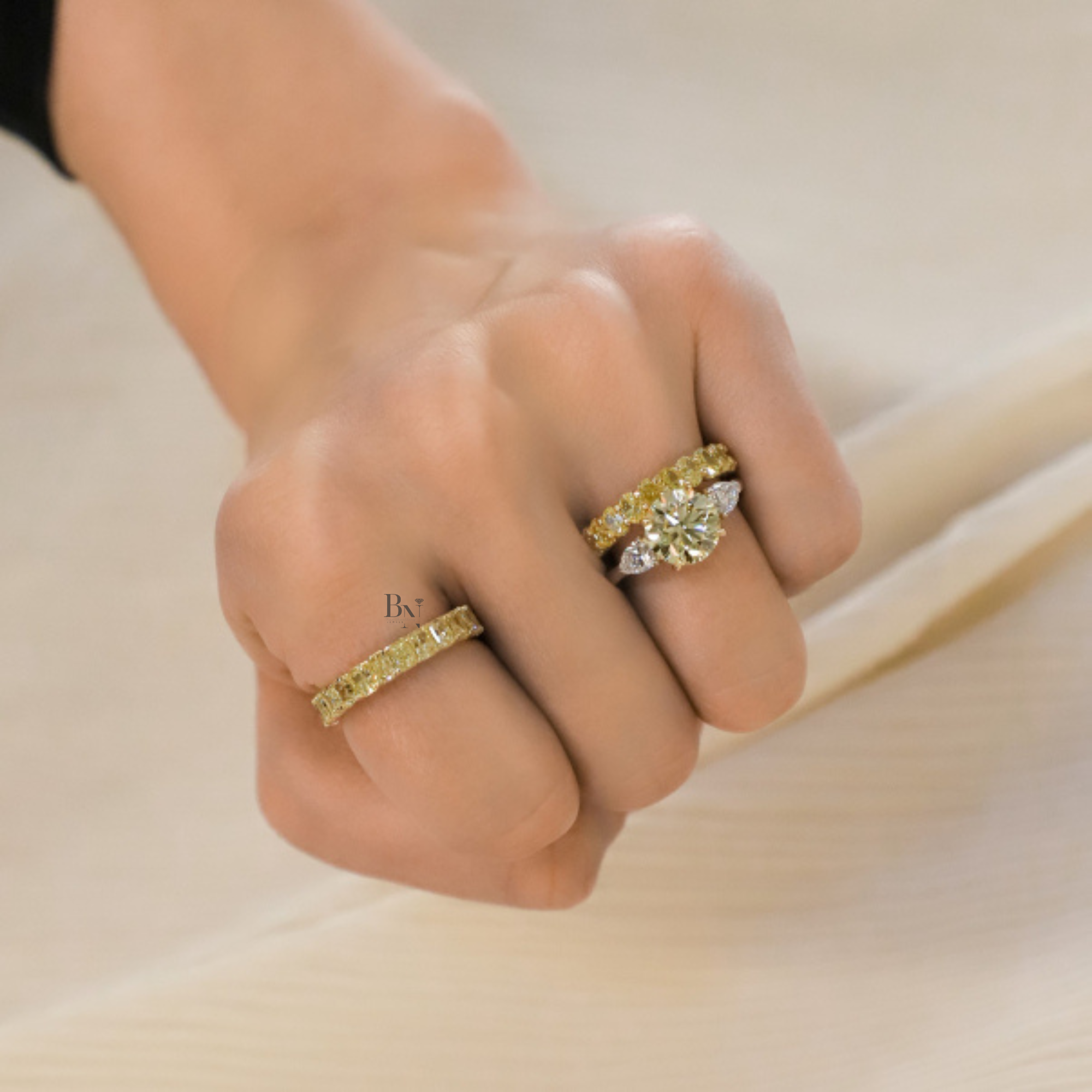 3.54ct Fancy Yellow Diamond Eternity Band, 18K Gold Oval Cut Wedding Ring, 4.05mm Closed Basket