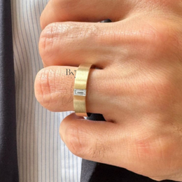 14K Gold Mens Lab Diamond Wedding Band, Matte Baguette Flush Set Ring, 5.2mm Minimalist Anniversary Band