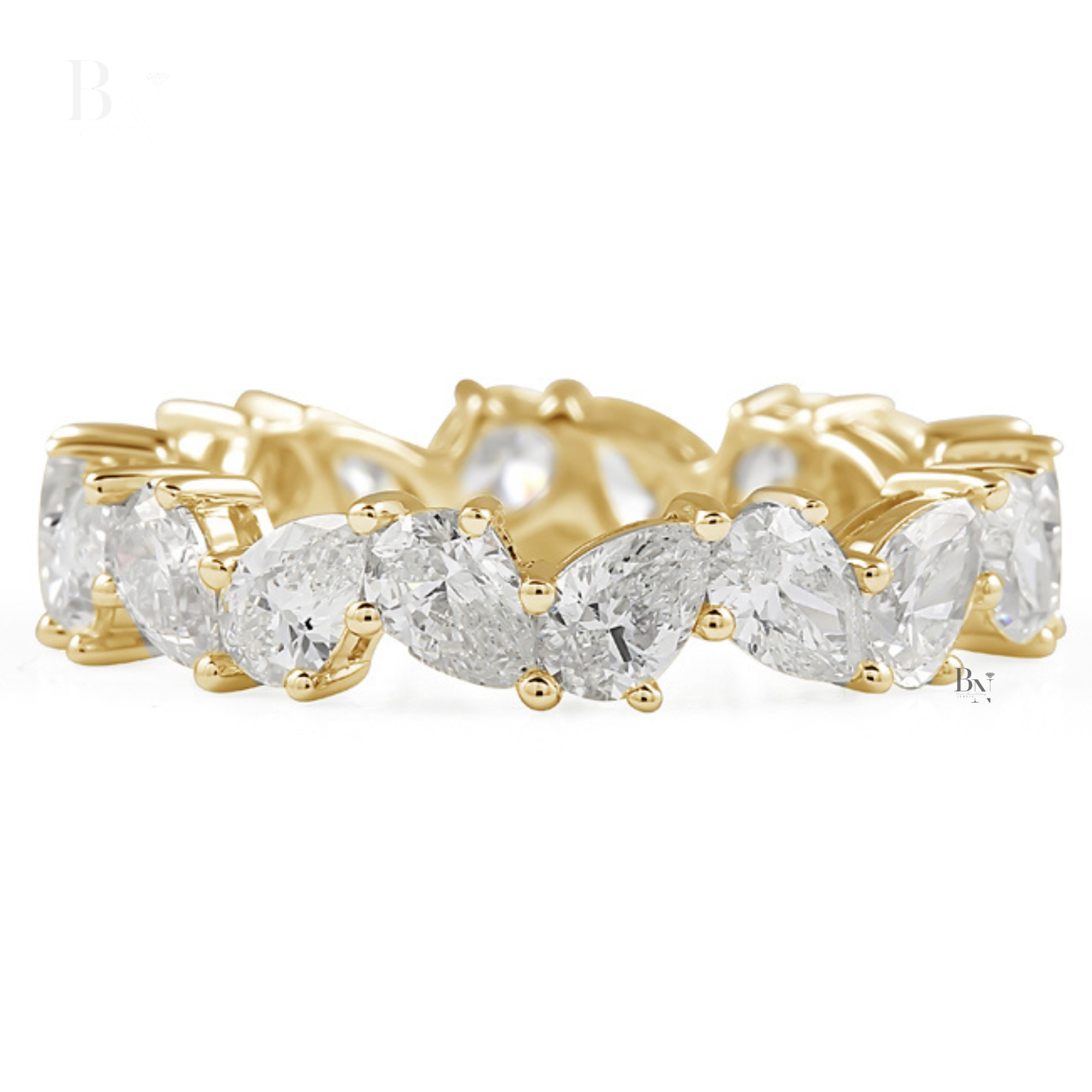 2.89ct Pear Lab Grown Diamond Eternity Band, 14K Gold Zig Zag Wedding Ring, 4.4mm Angled Statement Stacking Band (Copy)