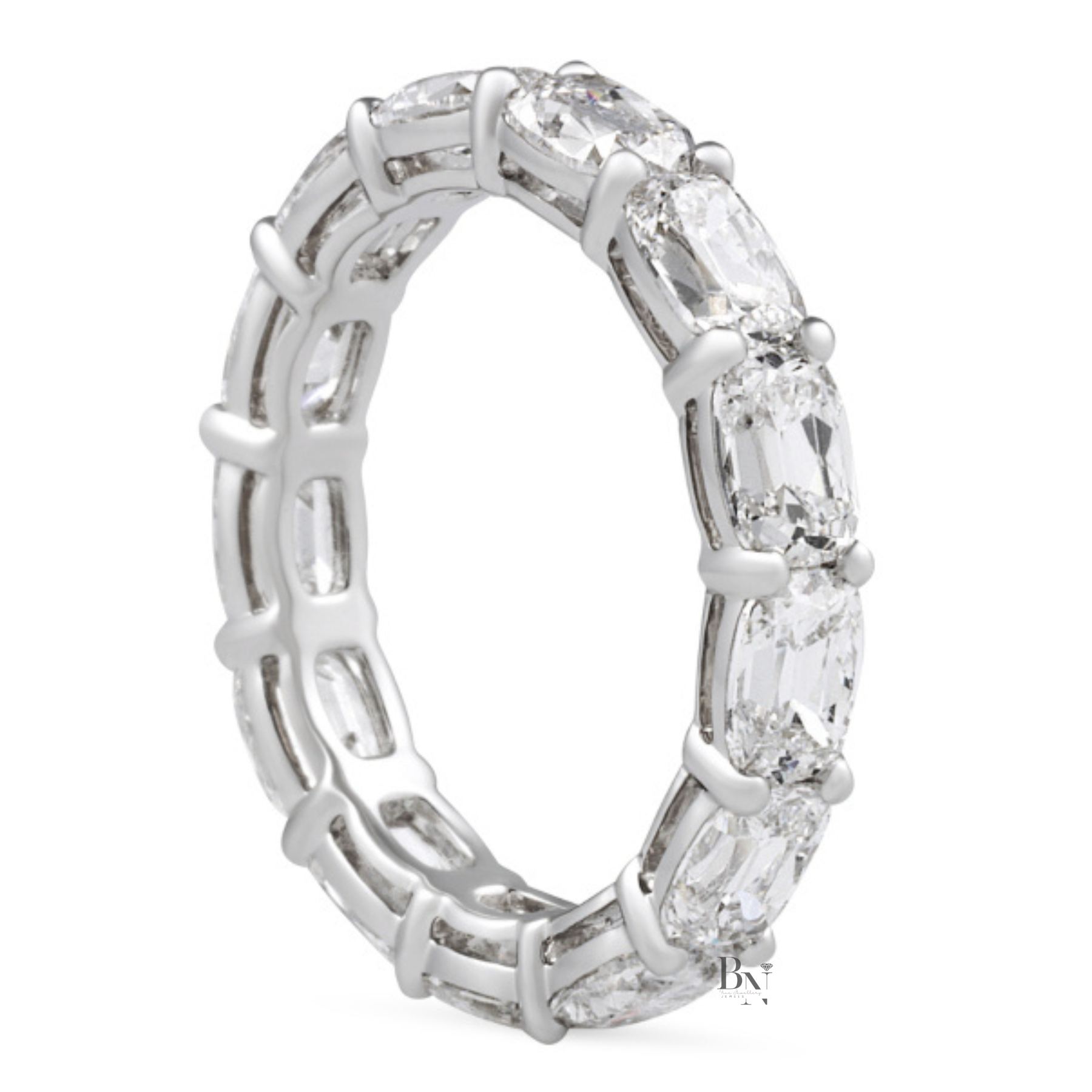 East West Antique Cushion Eternity Band, 4.10CT Lab Diamond Wedding Ring, Horizontal Shared Prong Band