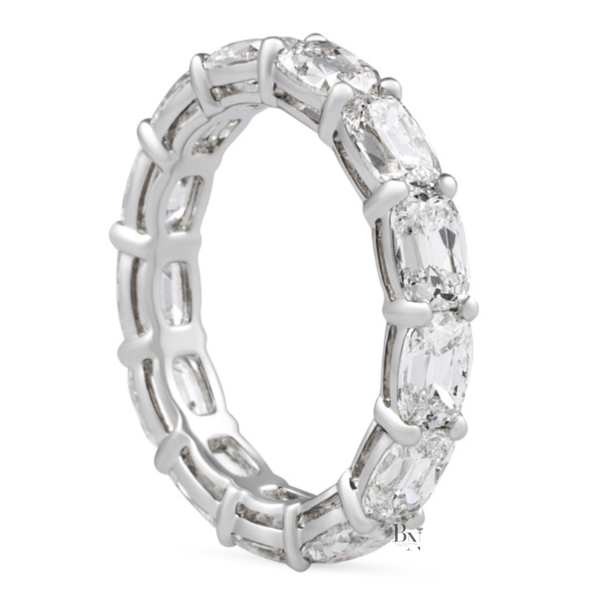 East West Antique Cushion Eternity Band, 4.10CT Lab Diamond Wedding Ring, Horizontal Shared Prong Band