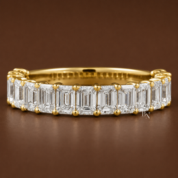 2CTW Emerald Cut Lab Diamond Wedding Band, 3/4 Eternity Airline Basket Ring, 4.1mm Anniversary Band