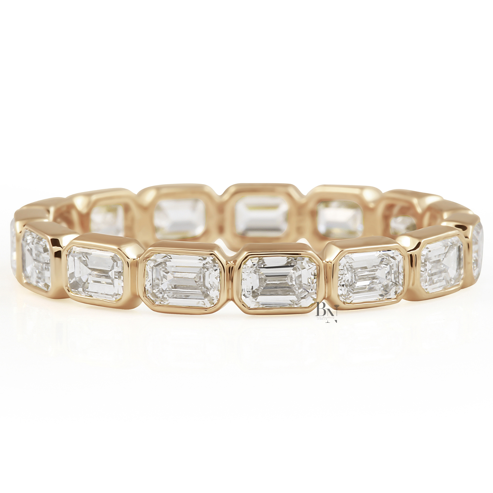 East West Bezel Set Eternity Band, 1.40CT Lab Diamond Wedding Ring, Horizontal Emerald Cut Band