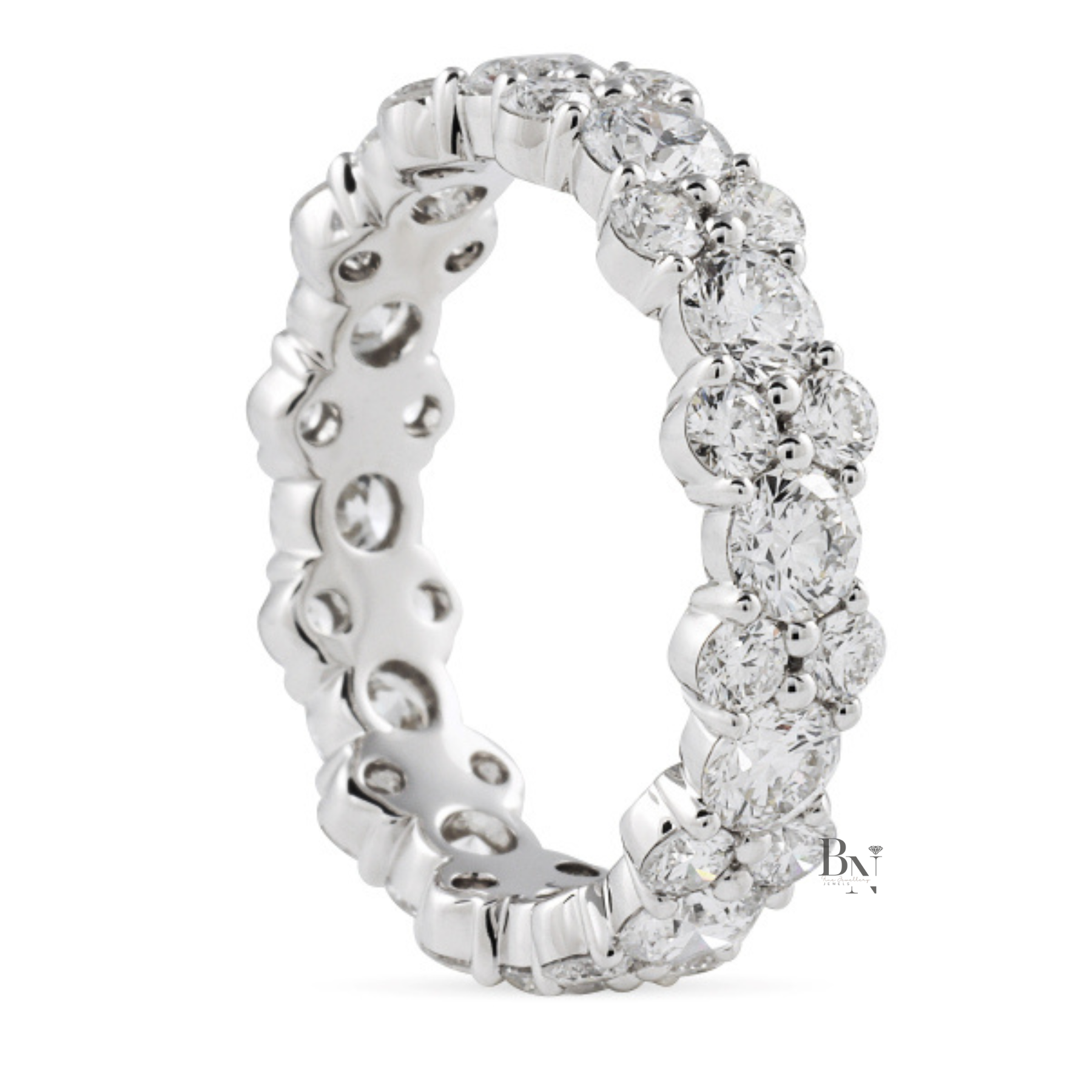 2.85ct Lab Grown Diamond Eternity Band, 14K Gold Cluster Wedding Ring, 4.9mm Alternating Bubble Stacking Ring