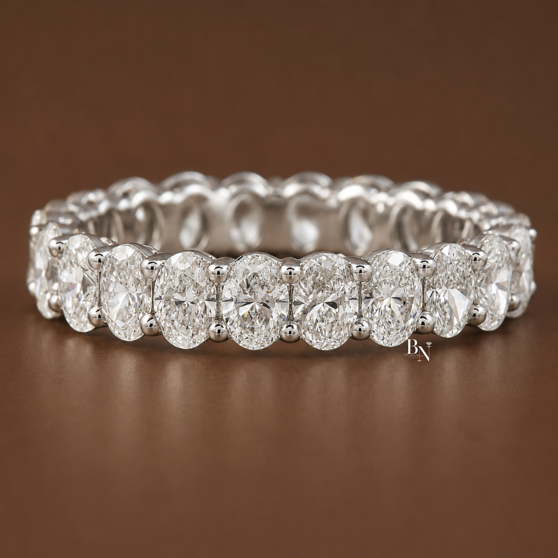 Oval Lab Diamond Eternity Band, 2.20 CTW Open Airline Basket Ring, Solid Gold Bridal Stacking Wedding Band