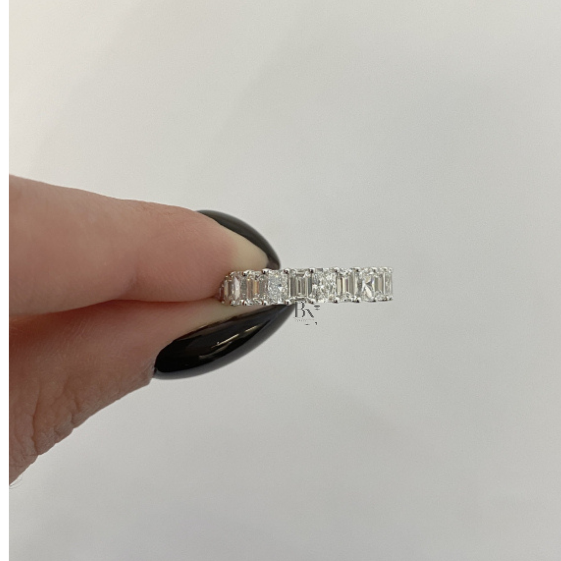 3.60CTW Alternating Emerald and Radiant Lab Diamond Band, Mixed Shape Full Eternity Ring, 14K Gold Wedding Band