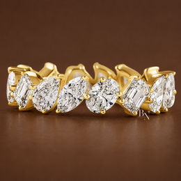 3.20ct Multi Shape Lab Grown Diamond Eternity Band, Mixed Cut Slanted Wedding Ring, 5mm