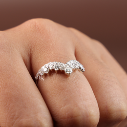 Stacking Band Lab Grown Diamond Curved , 1 CTW V Shaped Chevron Nesting Ring, Crown Tiara Wedding Band