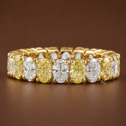 4.45ctw Alternating Oval Diamond Eternity Band, Fancy Yellow Lab Grown Wedding Ring, 14K Gold