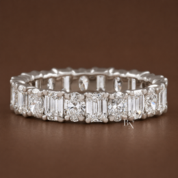 2.85CTW Alternating Oval and Emerald Lab Diamond Band, Mixed Shape Full Eternity Ring, 14K Gold Wedding Band