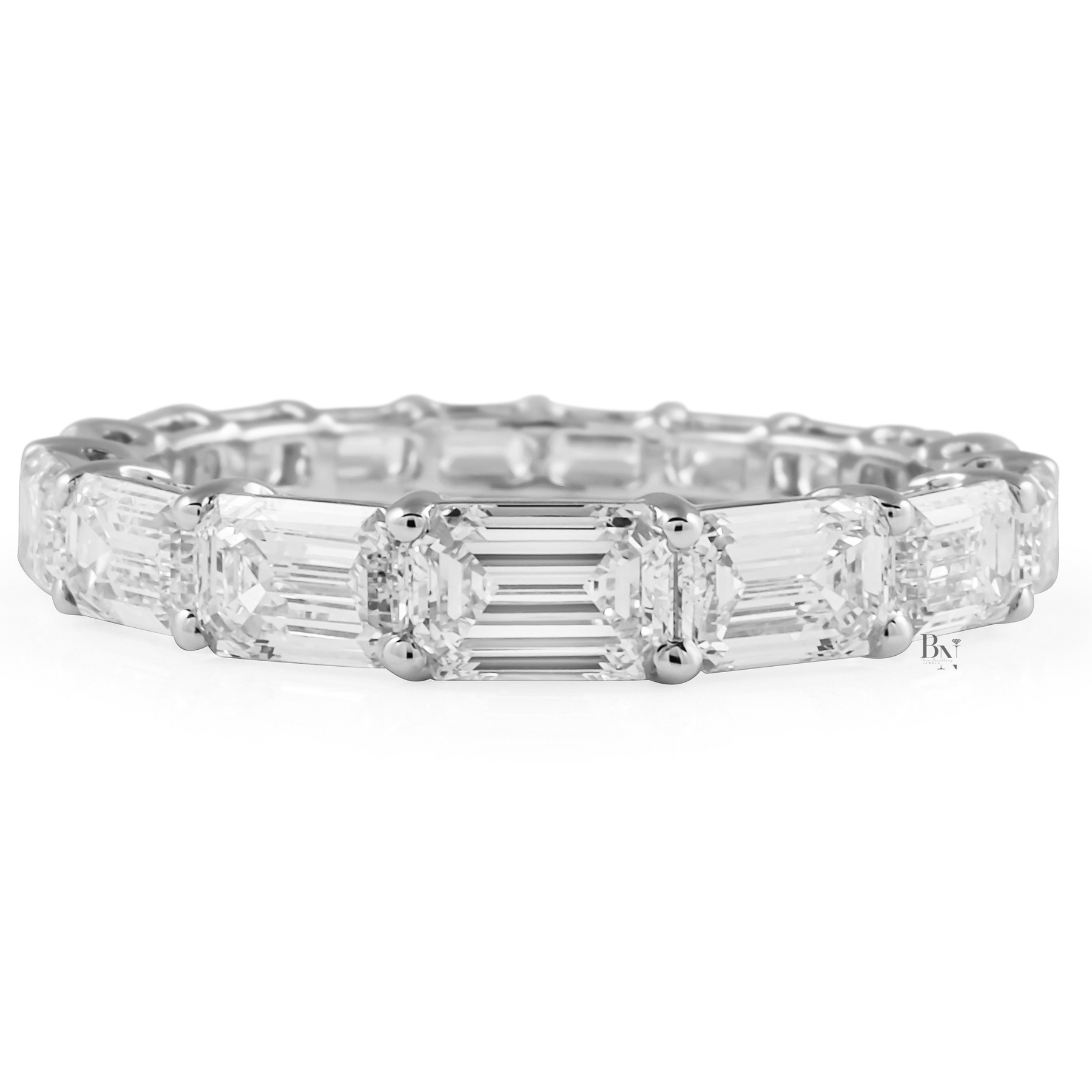2.80ct East West Emerald Cut Eternity Band, Graduated Lab Diamond Wedding Ring, 14K Gold