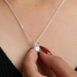 Lab Grown Diamond Pendant Necklace, 2 Carat Round Solitaire Necklace, Four Prong Diamond Charm