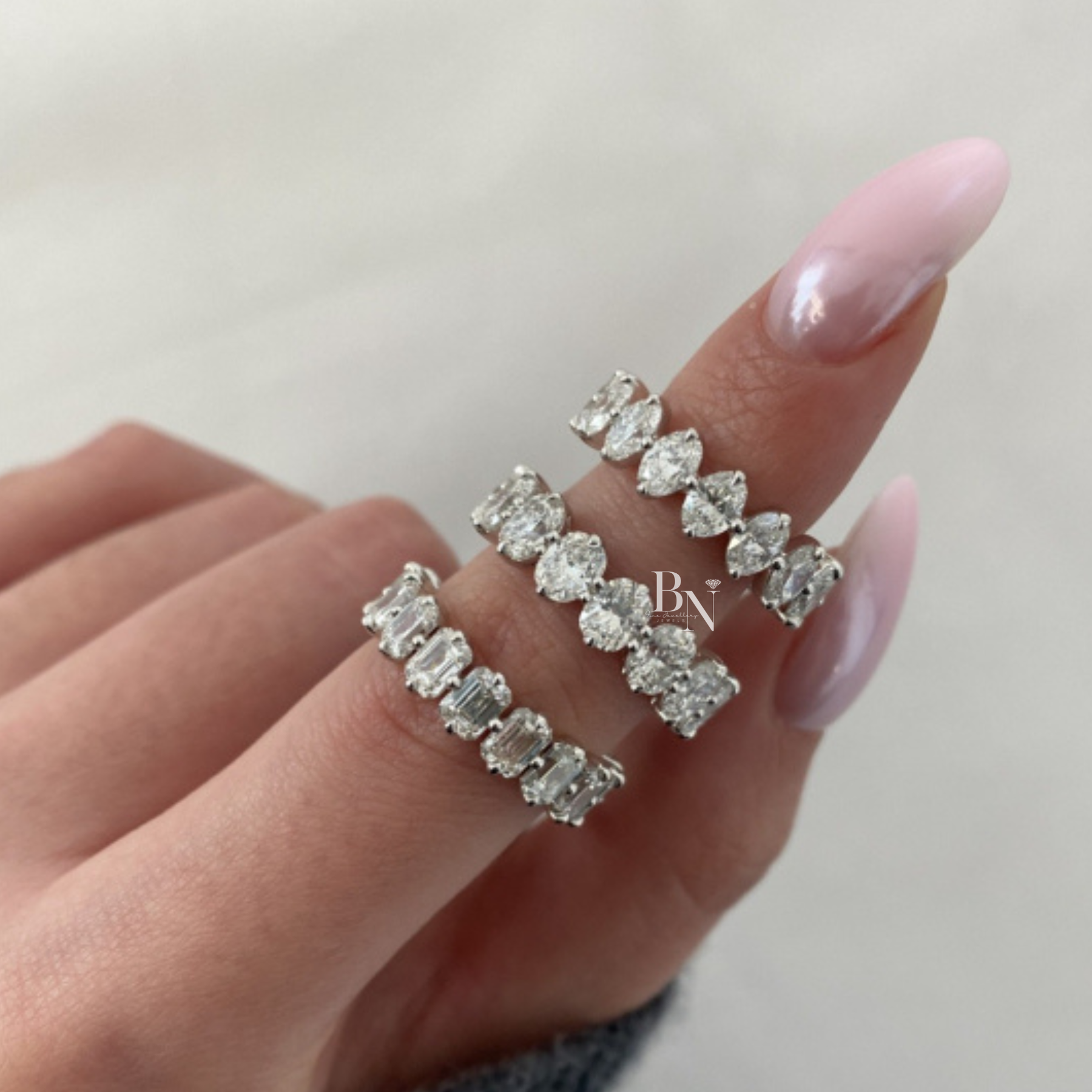 Elongated Cushion Lab Diamond Band, 4.60 CTW Compass Prong Eternity Ring, 14K Gold Bridal Stacking Ring