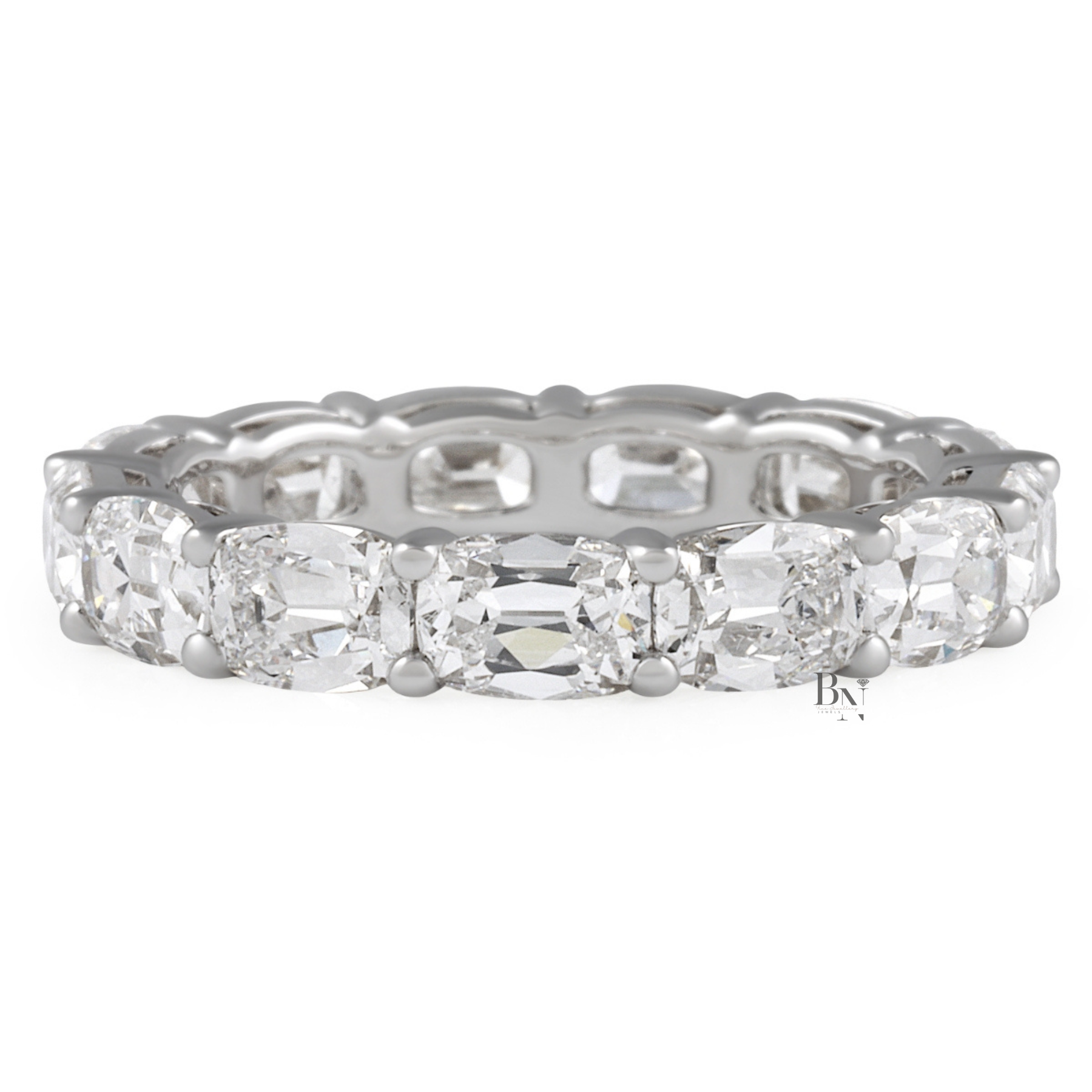 East West Antique Cushion Eternity Band, 4.10CT Lab Diamond Wedding Ring, Horizontal Shared Prong Band