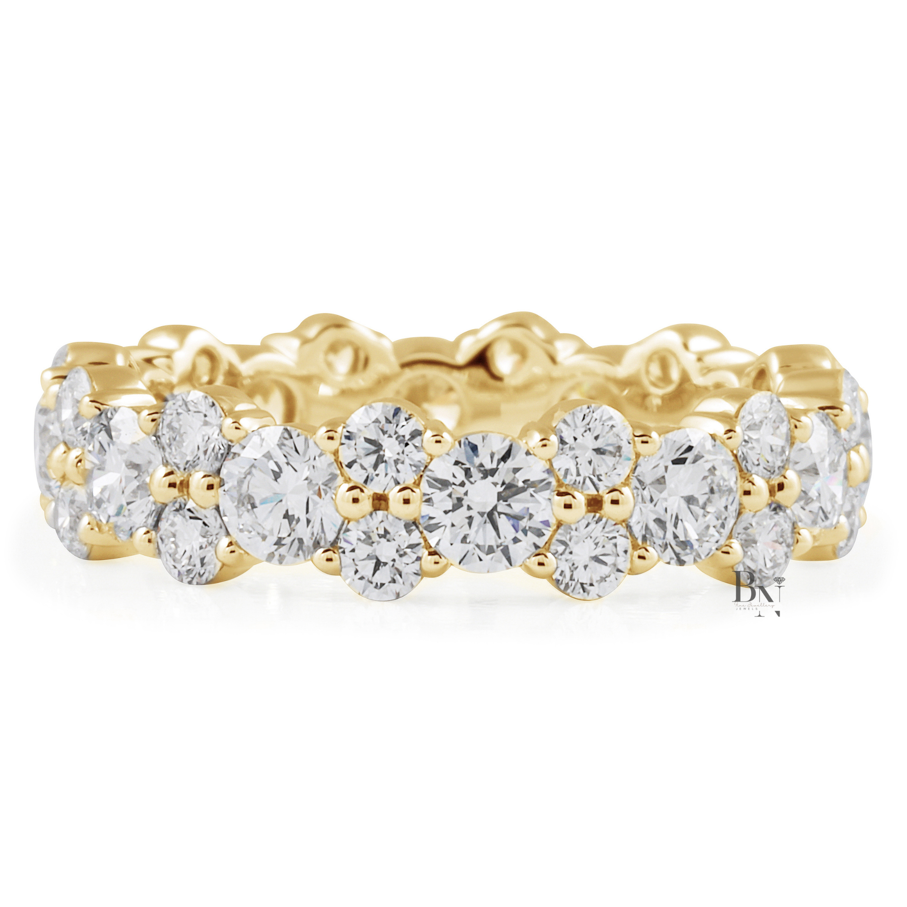 2.85ct Lab Grown Diamond Eternity Band, 14K Gold Cluster Wedding Ring, 4.9mm Alternating Bubble Stacking Ring