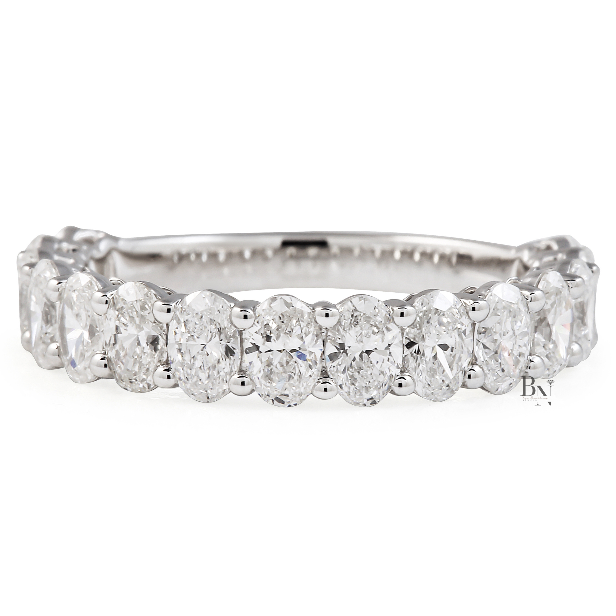 1.60ct Oval Lab Grown Diamond Three Quarter Eternity Band, 3.7mm Airline Basket Wedding Ring