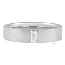 14K Gold Mens Lab Diamond Wedding Band, Matte Baguette Flush Set Ring, 5.2mm Minimalist Anniversary Band