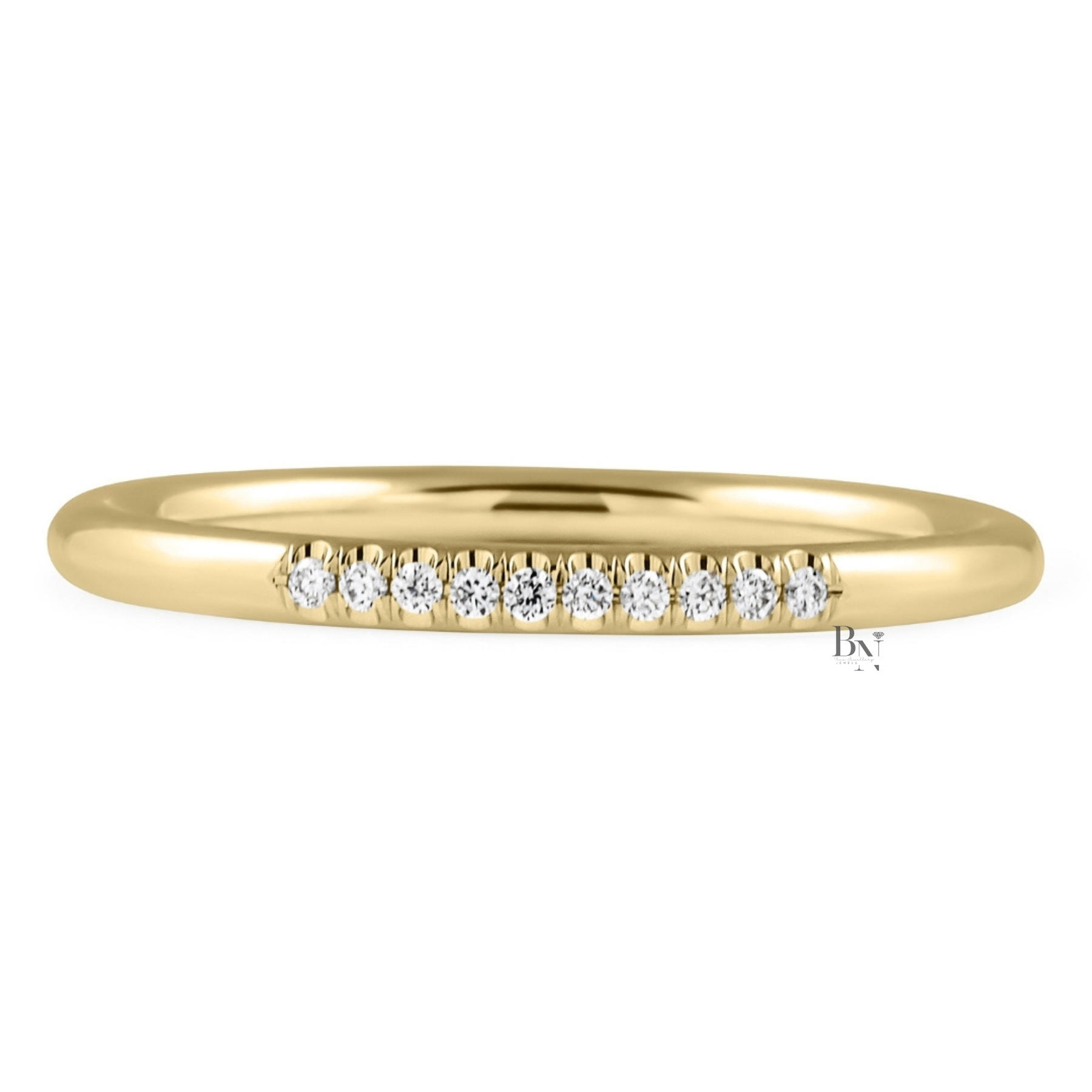 0.15CTW Lab Diamond Partial Pave Band, Minimalist 1.8mm Wedding Ring, Dainty Gold Stacking Ring