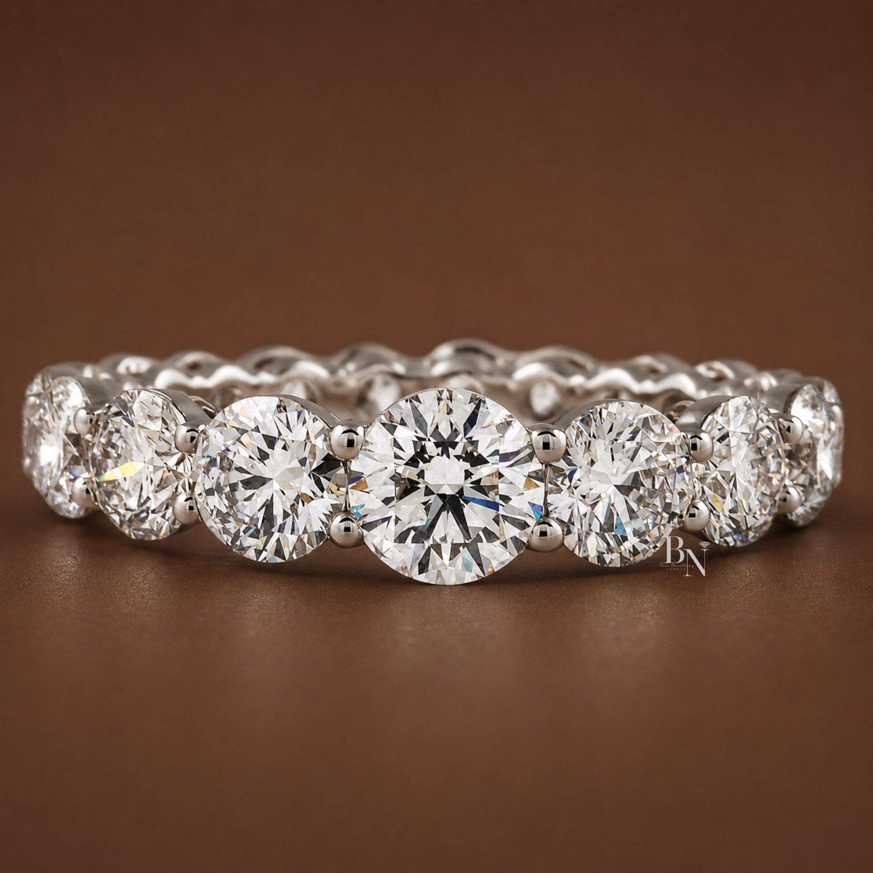 3.30ct Graduated Round Diamond Eternity Band, 14K Gold Tapered Wedding Ring, Shared Prong Lab Grown