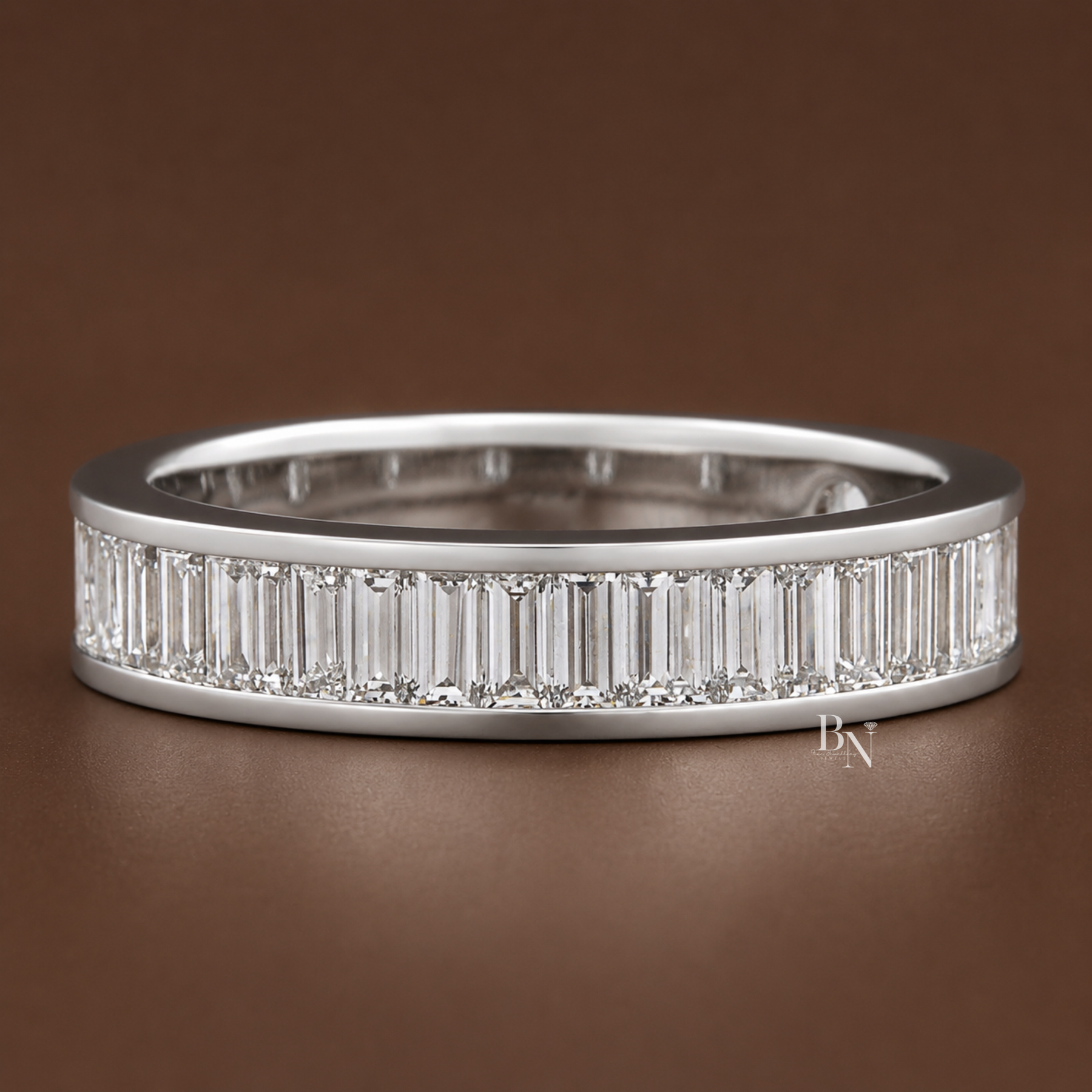 Baguette Lab Diamond Wedding Band, 3/4 Channel Set Eternity Ring, 1.5CTW 14K Gold Band, 4.3mm Wide