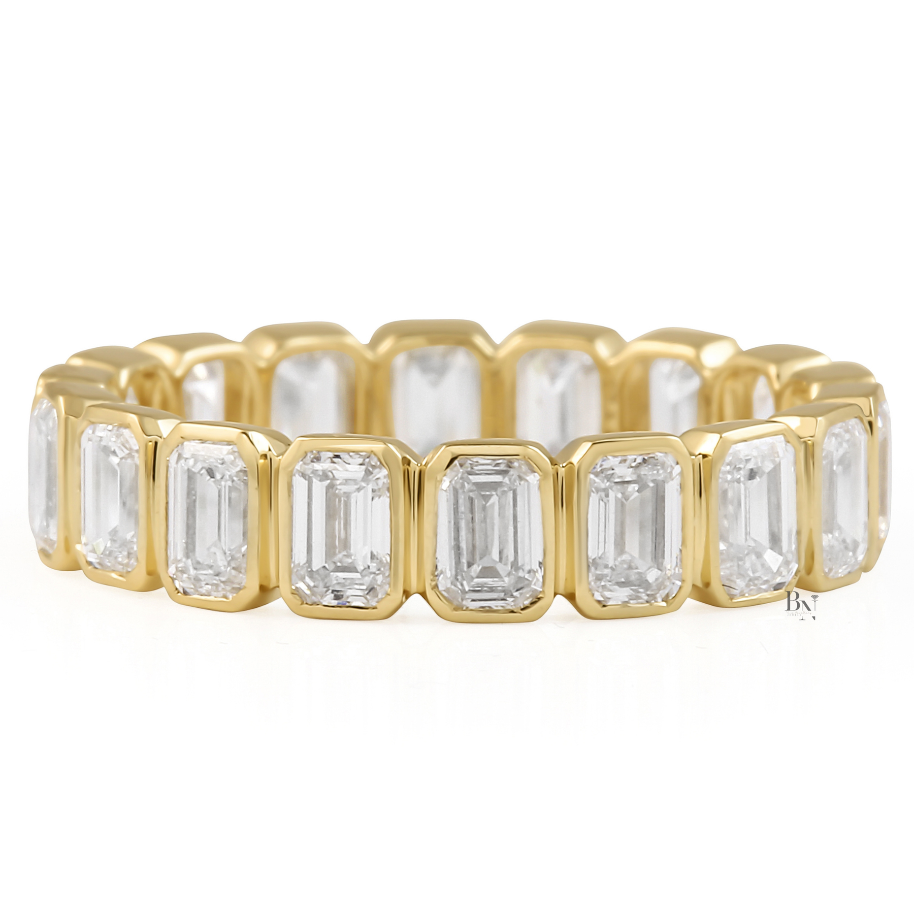2.30ct Bezel Eternity Band, Emerald Cut Lab Diamond Wedding Ring, 4.8mm Wide Low Profile Anniversary Stacking Band