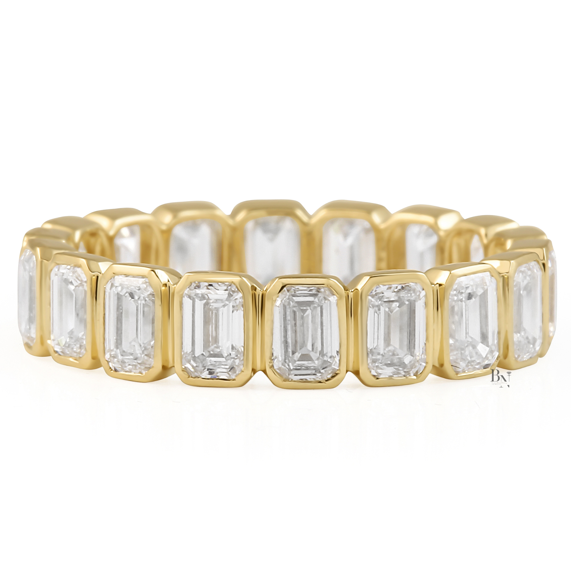 2.30ct Bezel Eternity Band, Emerald Cut Lab Diamond Wedding Ring, 4.8mm Wide Low Profile Anniversary Stacking Band