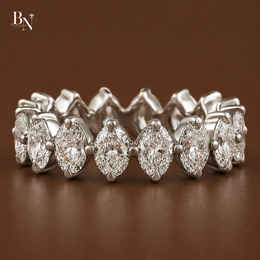 Oval Lab Diamond Eternity Band, 3.30 CTW Compass Prong Wedding Ring, 14K Gold Bridal Stacking Ring