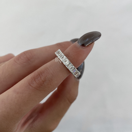 2CTW Emerald Cut Lab Diamond Wedding Band, 3/4 Eternity Airline Basket Ring, 4.1mm Anniversary Band