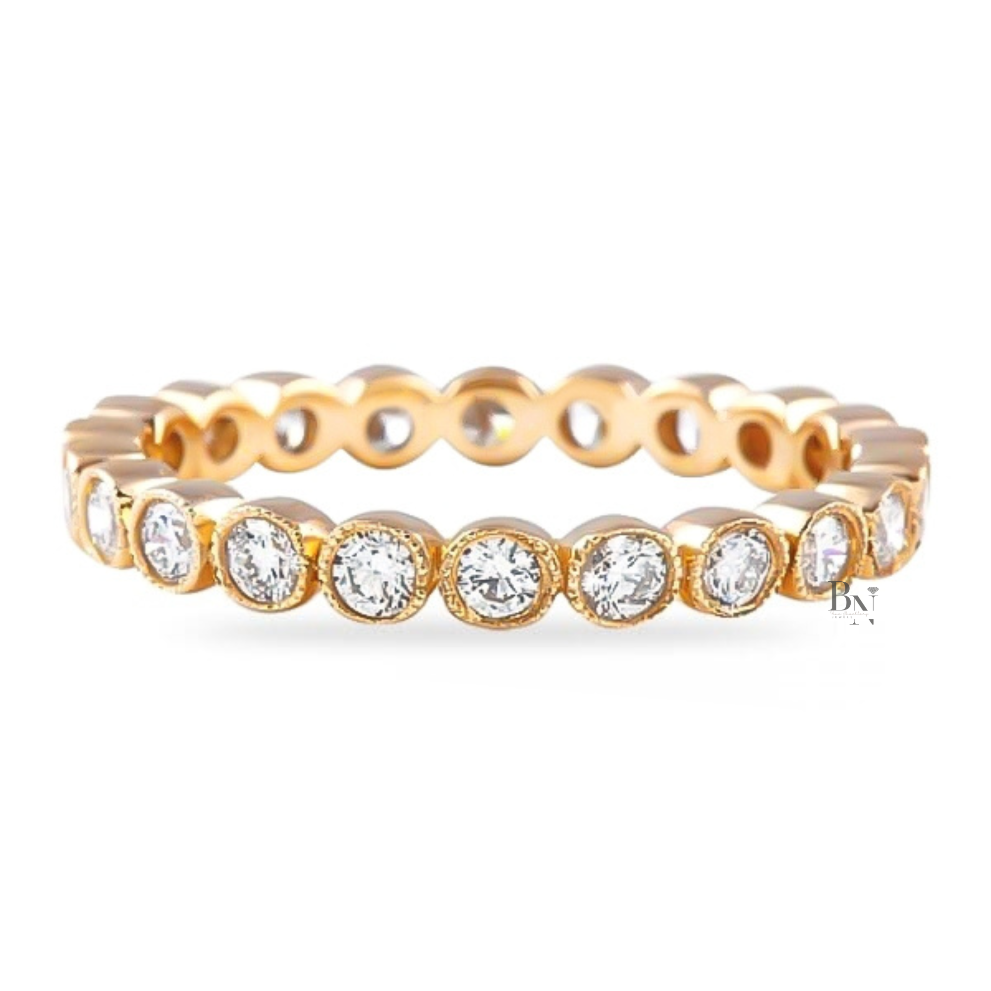 0.75ct Bezel Eternity Band, Milgrain Rose Gold Wedding Ring, 2.5mm Vintage Style Low Profile Diamond Stacking Band