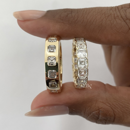 Asscher Cut Lab Diamond Eternity Band, 5.30 CTW Bezel Set Wedding Ring, 14K Gold
