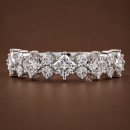 Princess Cut Lab Diamond Wedding Band, Alternating Compass Set Ring, 1.4CTW Halfway Pave Band, 5.3mm Wide
