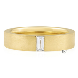 14K Gold Mens Lab Diamond Wedding Band, Matte Baguette Flush Set Ring, 5.2mm Minimalist Anniversary Band