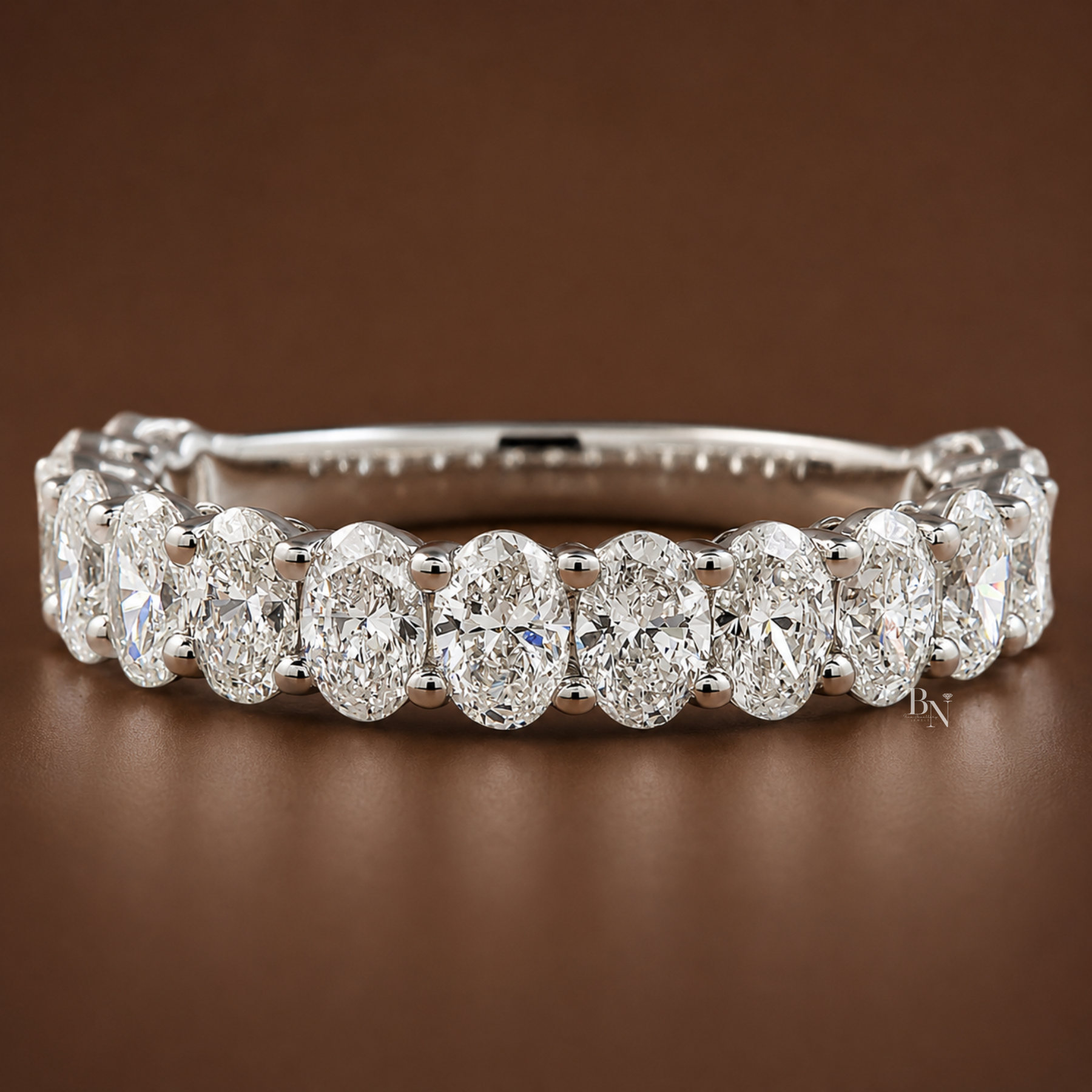 1.60ct Oval Lab Grown Diamond Three Quarter Eternity Band, 3.7mm Airline Basket Wedding Ring