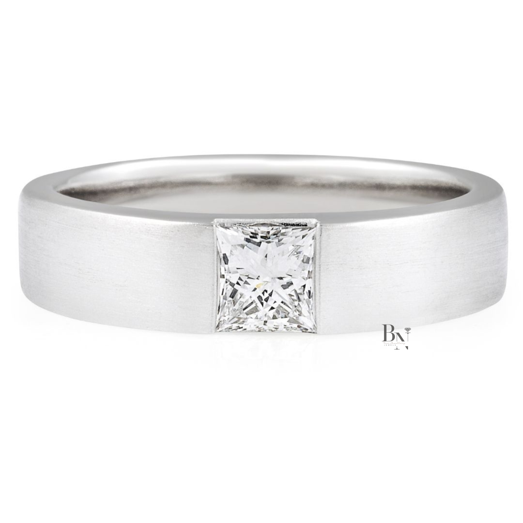 14K Gold Mens Lab Diamond Wedding Band, Matte Princess Cut Flush Set Ring, 5.2mm Minimalist Anniversary Band