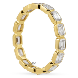 East West Bezel Set Eternity Band, 1.40CT Lab Diamond Wedding Ring, Horizontal Emerald Cut Band