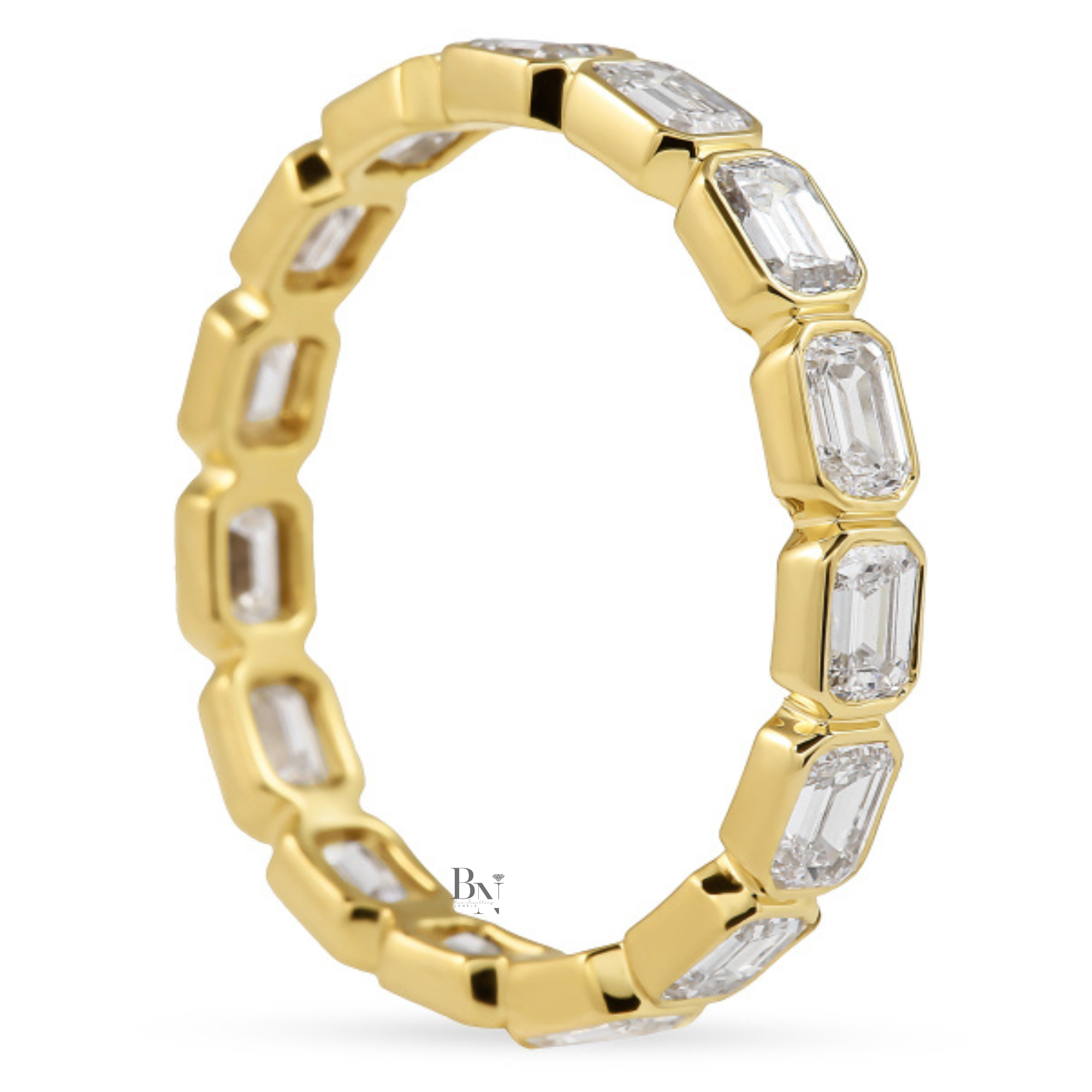 East West Bezel Set Eternity Band, 1.40CT Lab Diamond Wedding Ring, Horizontal Emerald Cut Band