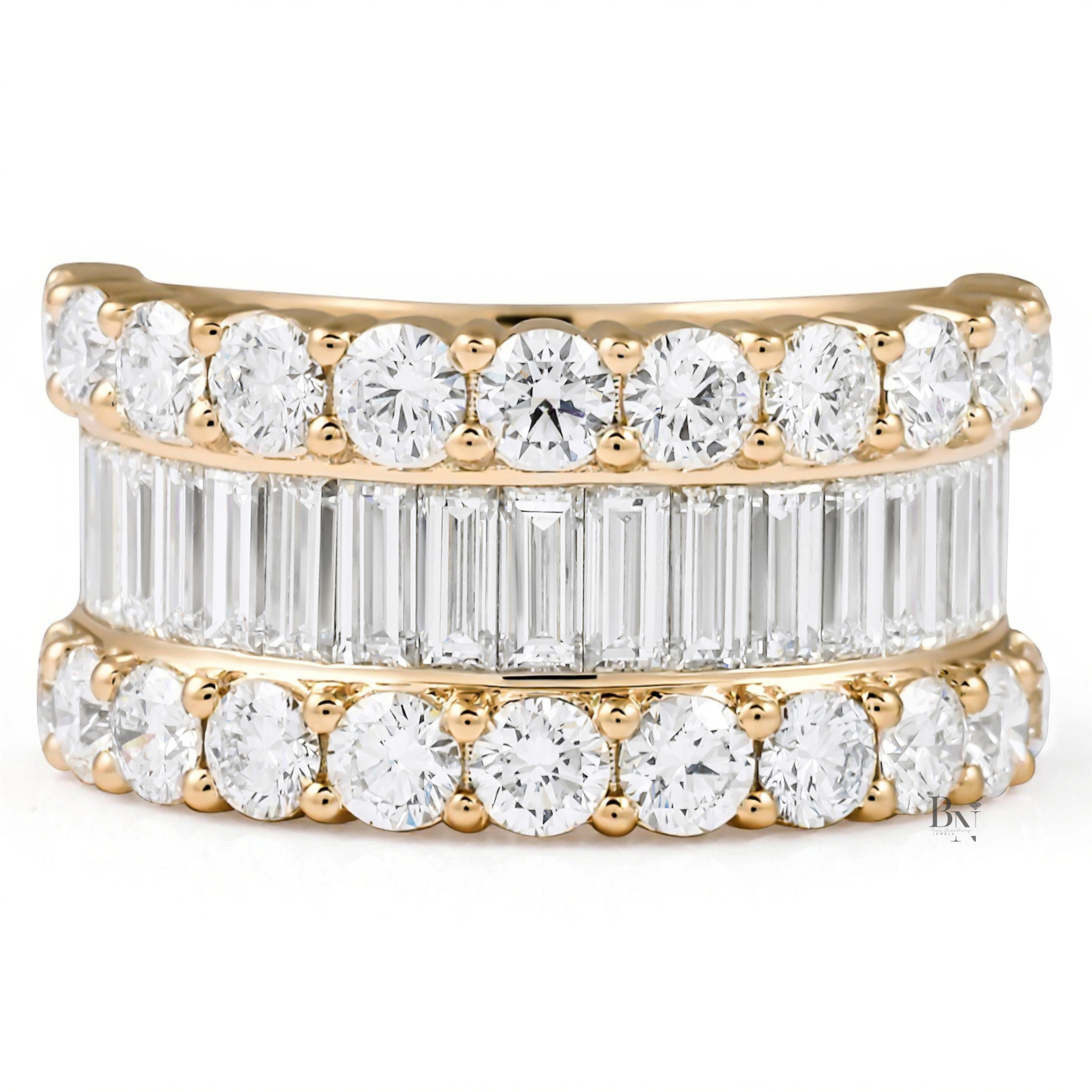 3.51ctw Baguette & Round Lab Grown Diamond Wedding Band, 10.6mm Wide Multi Row Statement Ring