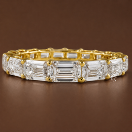 2.80ct East West Emerald Cut Eternity Band, Graduated Lab Diamond Wedding Ring, 14K Gold