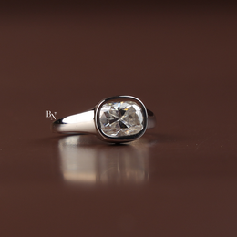 1.40 CT East West Cushion Cut Lab Diamond Ring, Low Profile Bezel Set Solitaire Ring