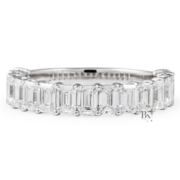 2CTW Emerald Cut Lab Diamond Wedding Band, 3/4 Eternity Airline Basket Ring, 4.1mm Anniversary Band