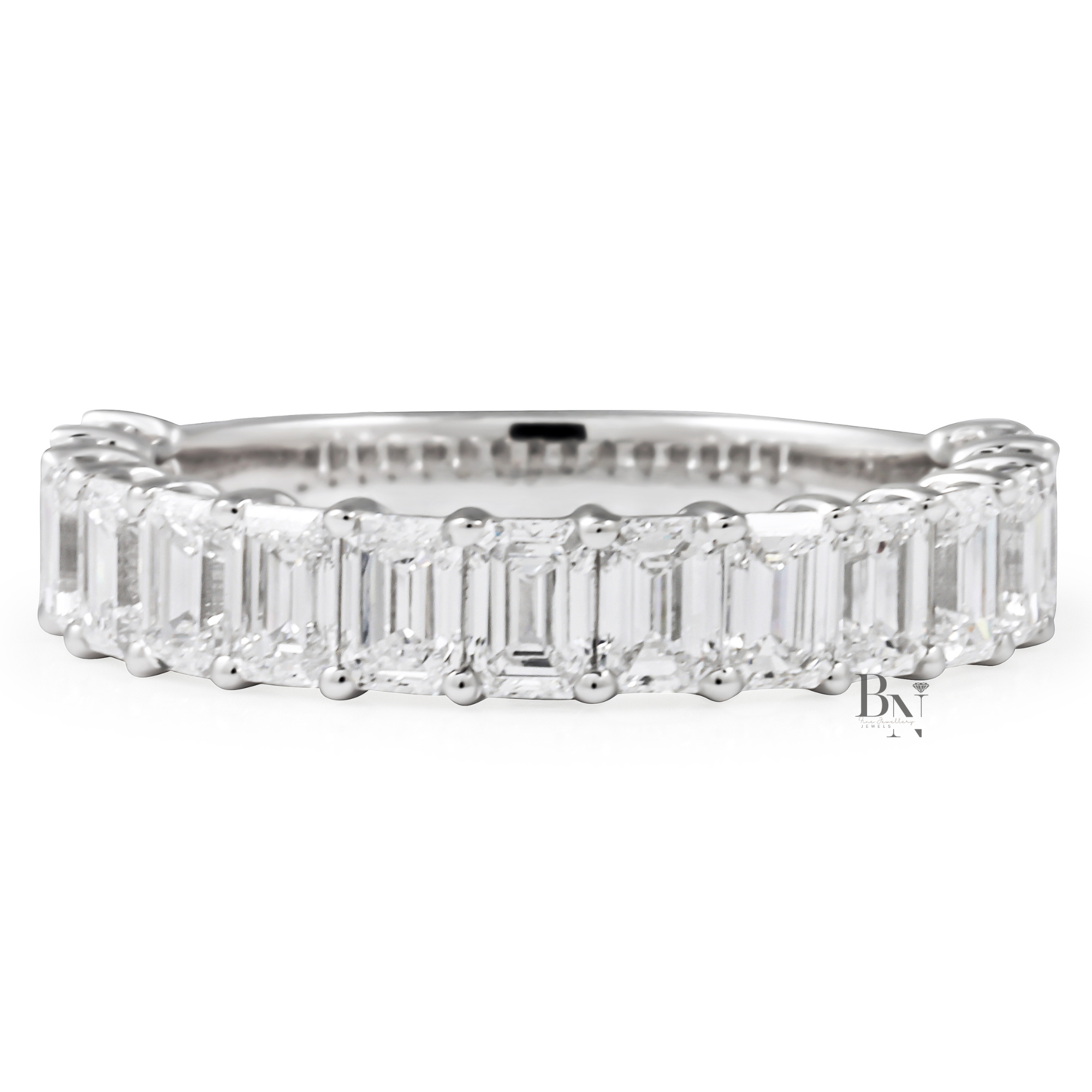 2CTW Emerald Cut Lab Diamond Wedding Band, 3/4 Eternity Airline Basket Ring, 4.1mm Anniversary Band (Copy)