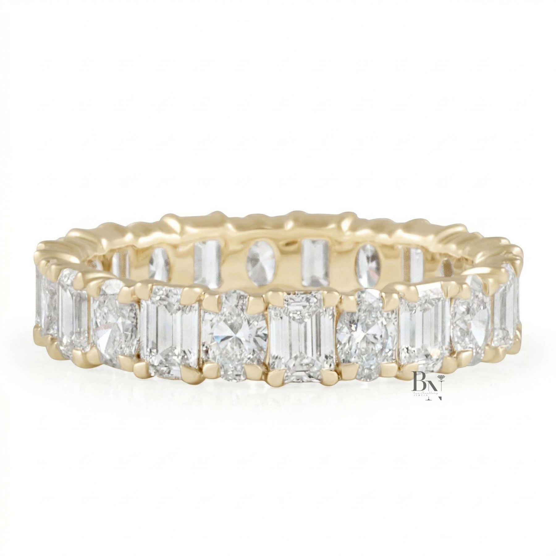 2.85CTW Alternating Oval and Emerald Lab Diamond Band, Mixed Shape Full Eternity Ring, 14K Gold Wedding Band
