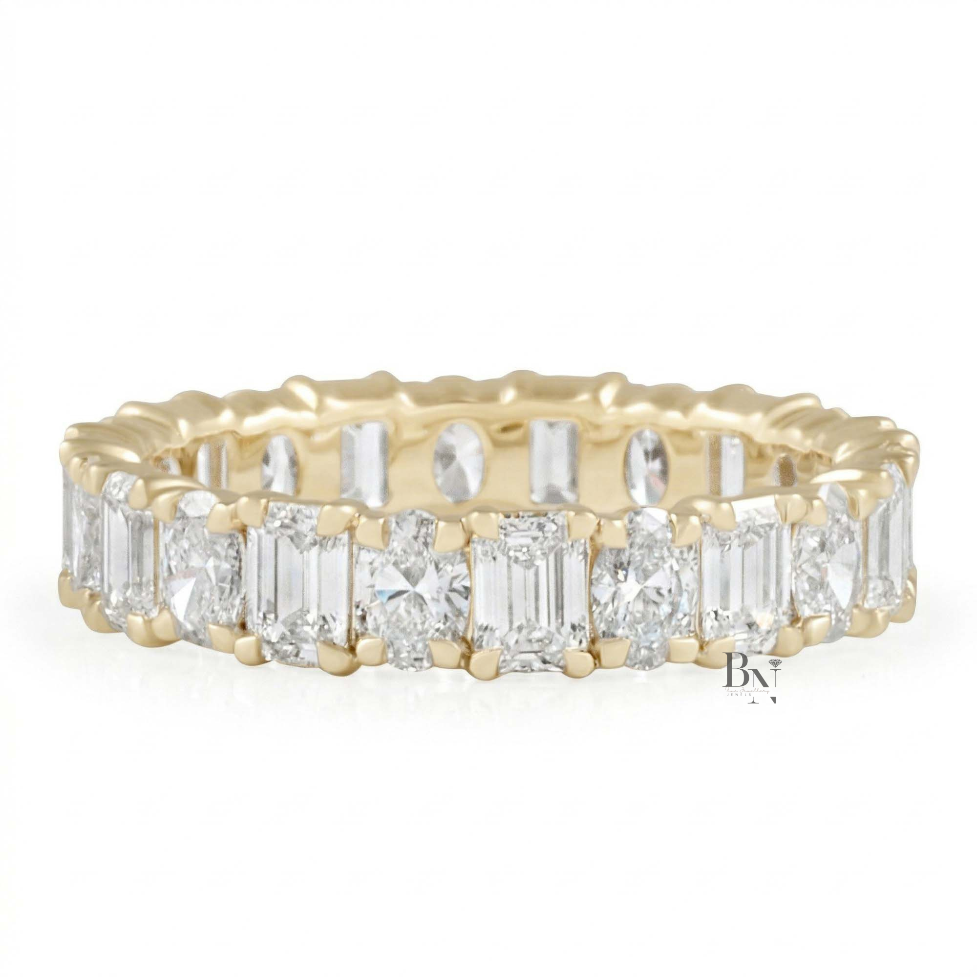 2.85CTW Alternating Oval and Emerald Lab Diamond Band, Mixed Shape Full Eternity Ring, 14K Gold Wedding Band