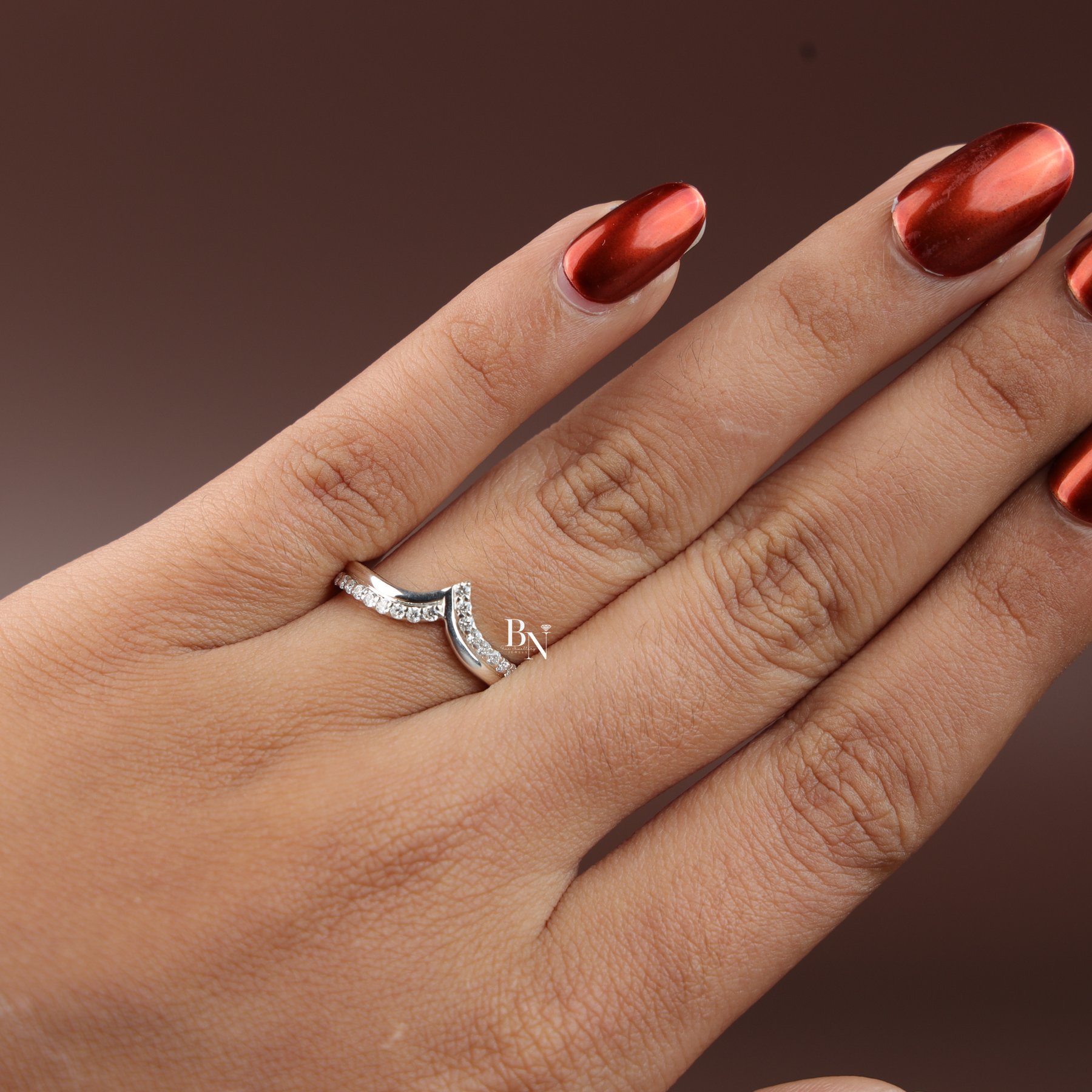 V Curved Lab Grown Diamond Wedding Band, 0.25ct V Shaped Contour Ring