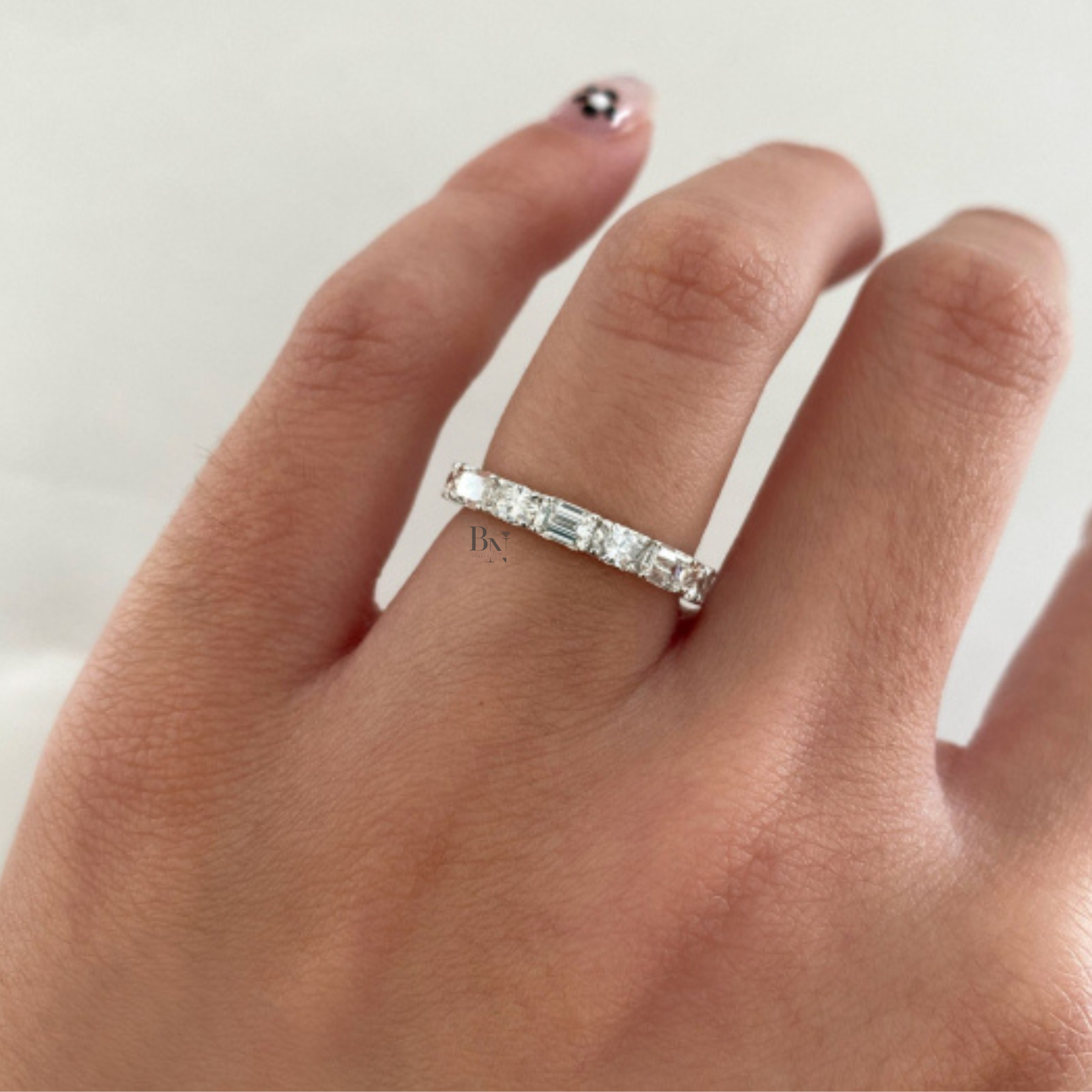 Alternating Oval and Emerald Lab Diamond Band, 2.00 CTW East West Eternity Ring