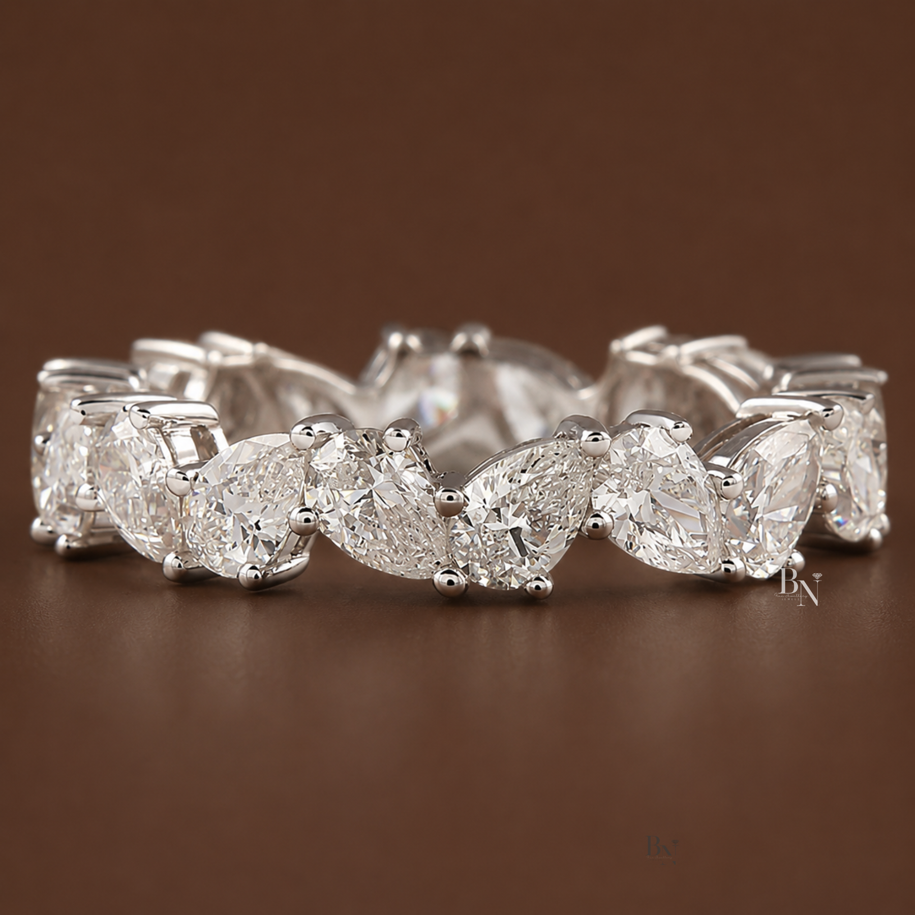 2.89ct Pear Lab Grown Diamond Eternity Band, 14K Gold Zig Zag Wedding Ring, 4.4mm Angled Statement Stacking Band (Copy)