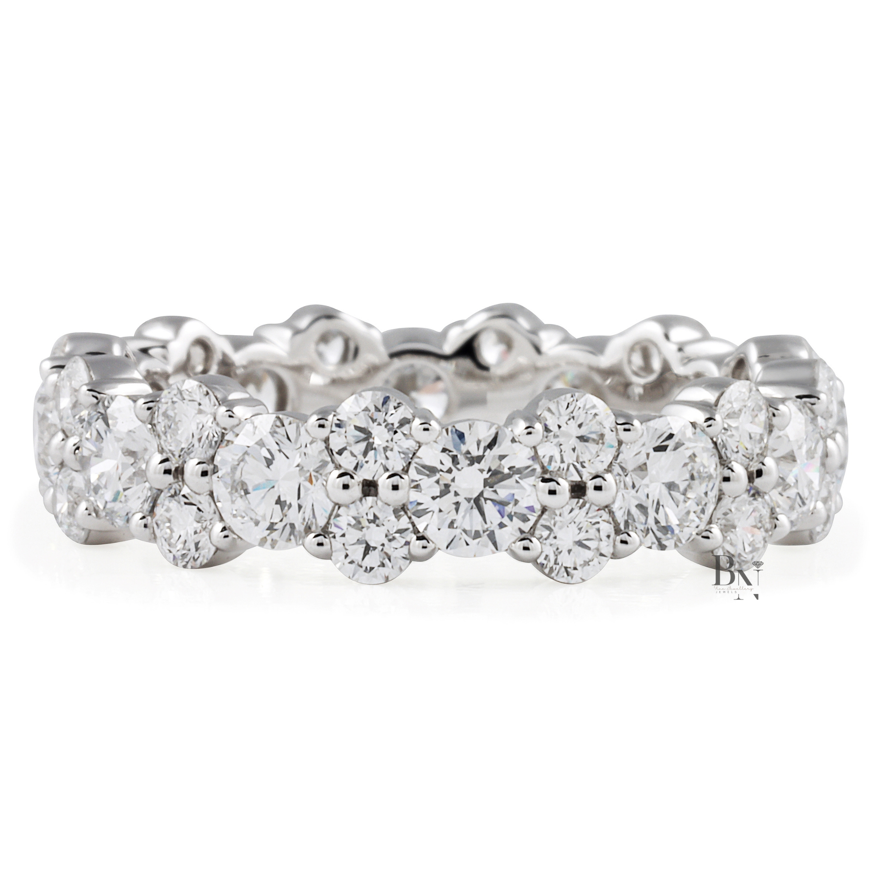 2.85ct Lab Grown Diamond Eternity Band, 14K Gold Cluster Wedding Ring, 4.9mm Alternating Bubble Stacking Ring